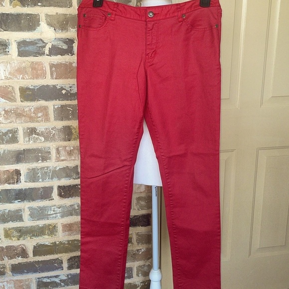 Salt Works Red Coated Denim Jeans Stretch Mid-Rise Classic Style Size 10 - Picture 6 of 12